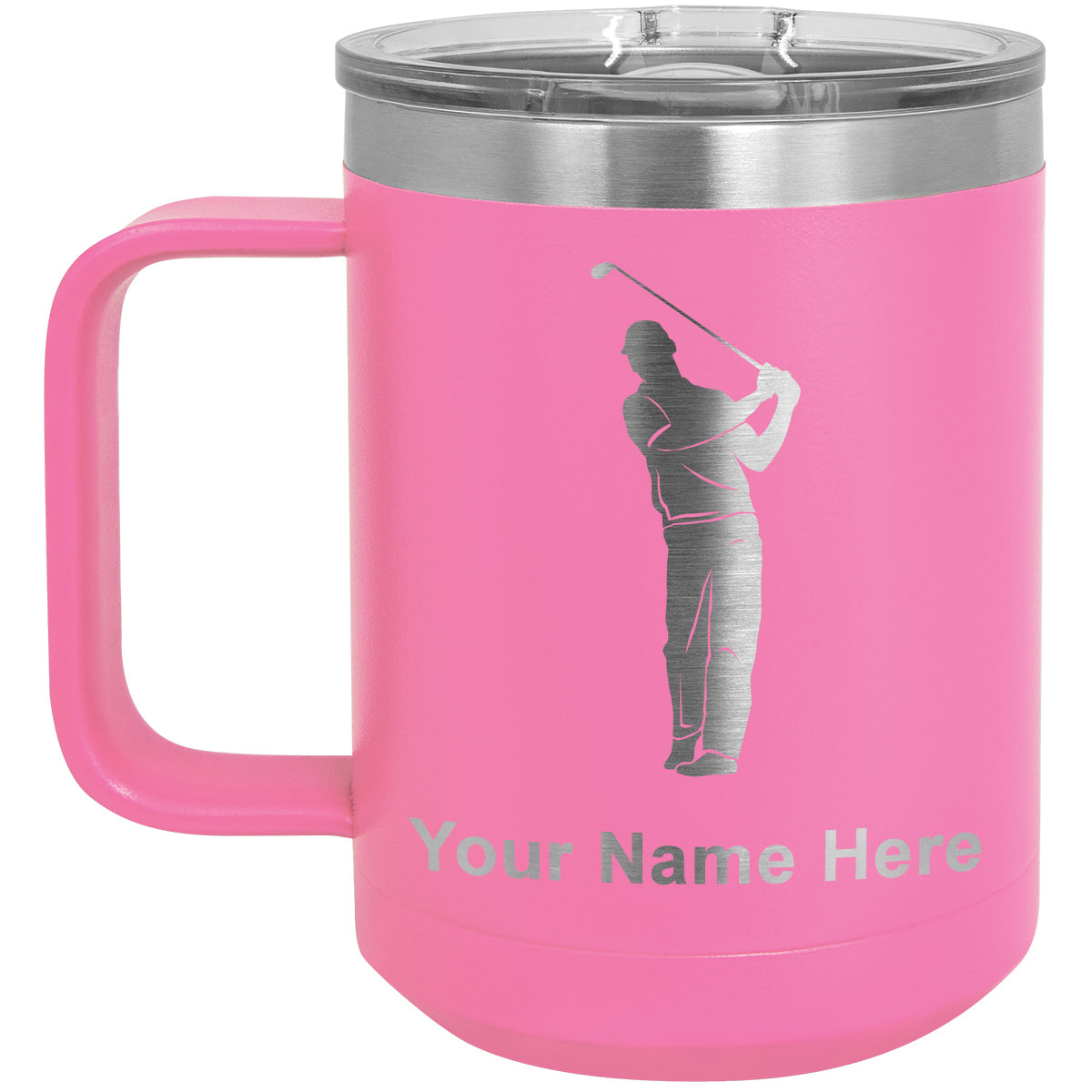 15oz Vacuum Insulated Coffee Mug, Golfer, Personalized Engraving Included