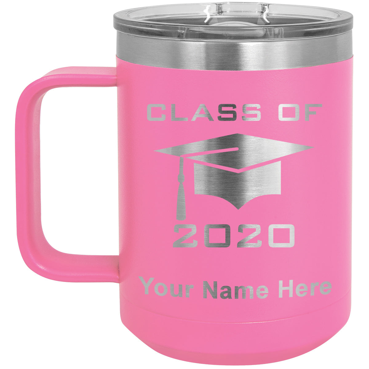 15oz Vacuum Insulated Coffee Mug, Grad Cap Class of 2020, 2021, 2022, 2023 2024, 2025, Personalized Engraving Included