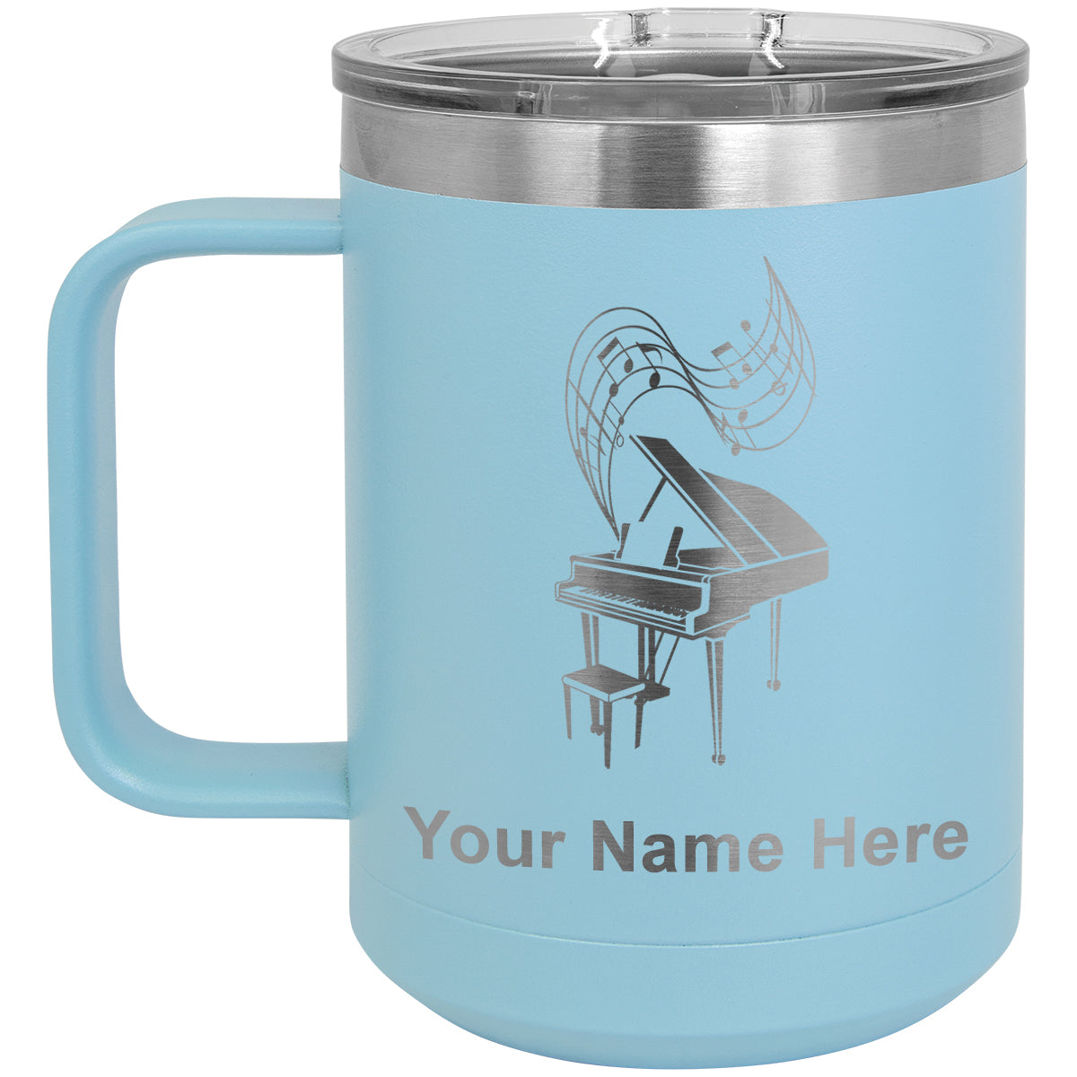 15oz Vacuum Insulated Coffee Mug, Grand Piano, Personalized Engraving Included