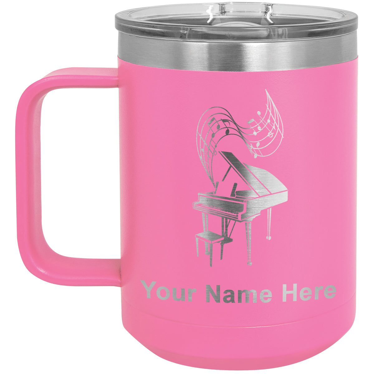 15oz Vacuum Insulated Coffee Mug, Grand Piano, Personalized Engraving Included