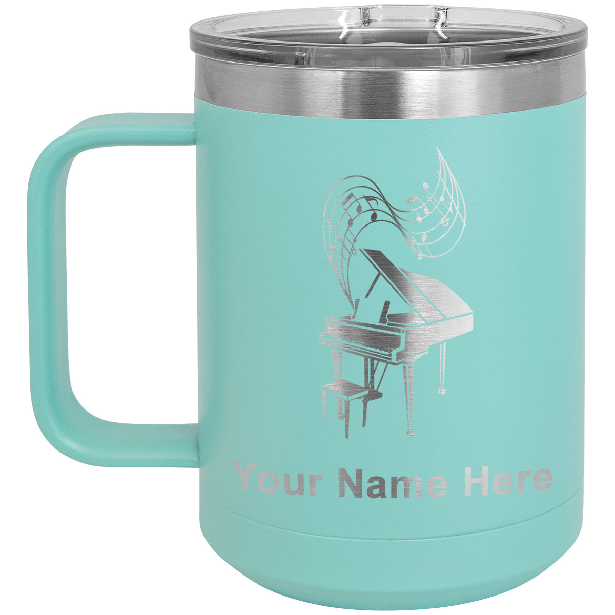 15oz Vacuum Insulated Coffee Mug, Grand Piano, Personalized Engraving Included