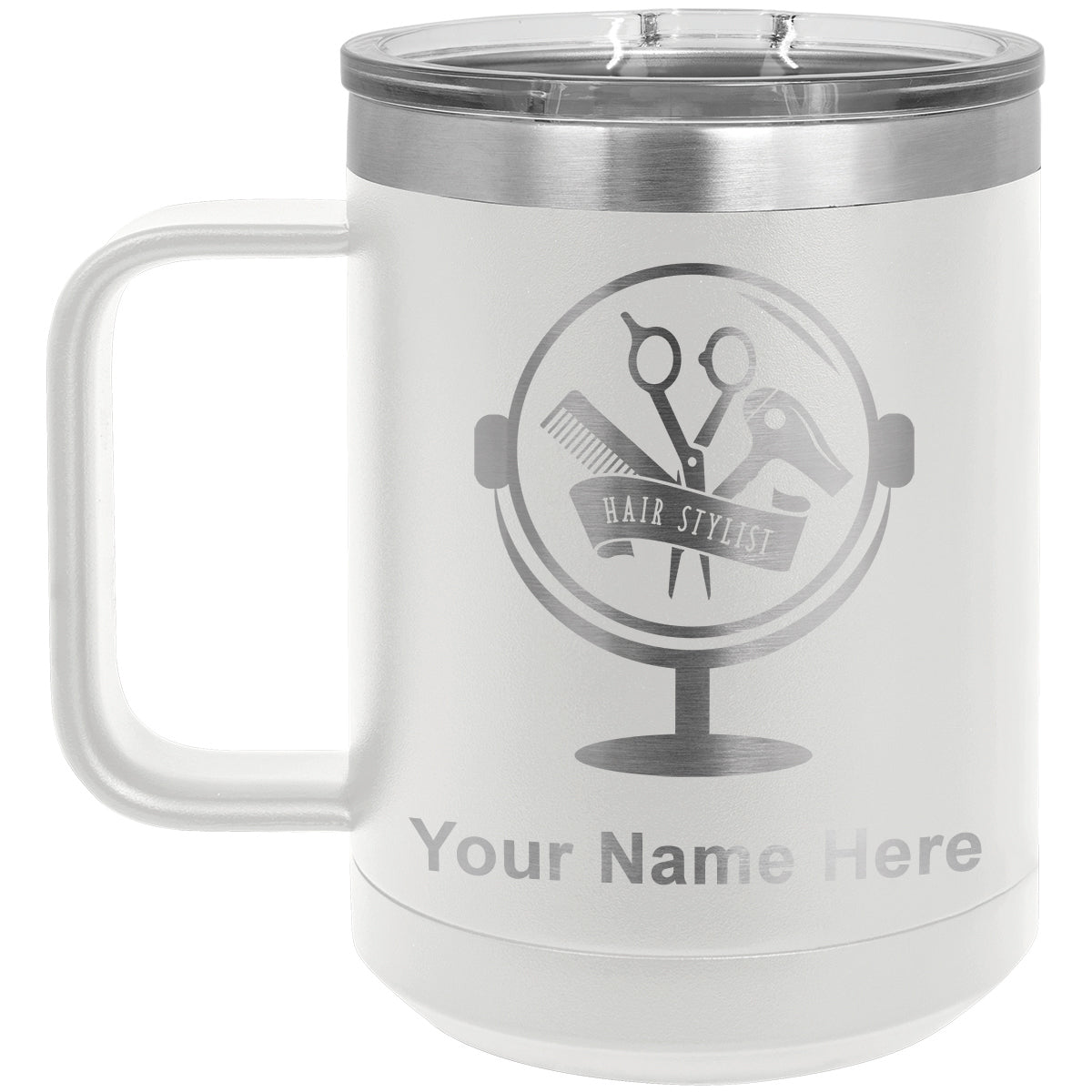 15oz Vacuum Insulated Coffee Mug, Hair Stylist, Personalized Engraving Included