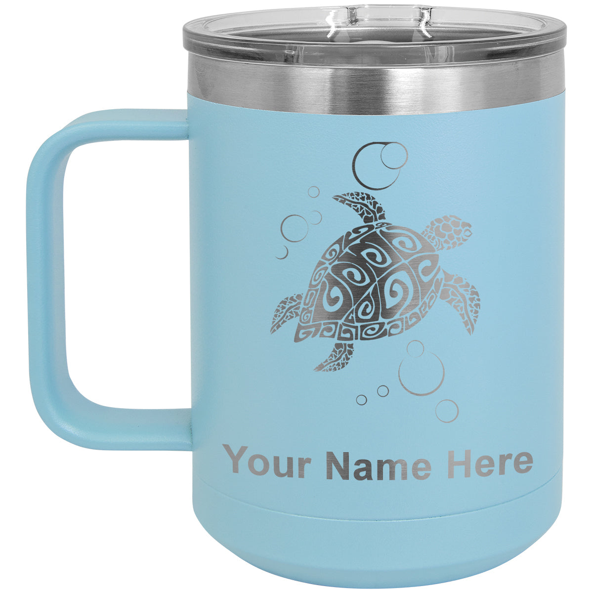 15oz Vacuum Insulated Coffee Mug, Hawaiian Sea Turtle, Personalized Engraving Included