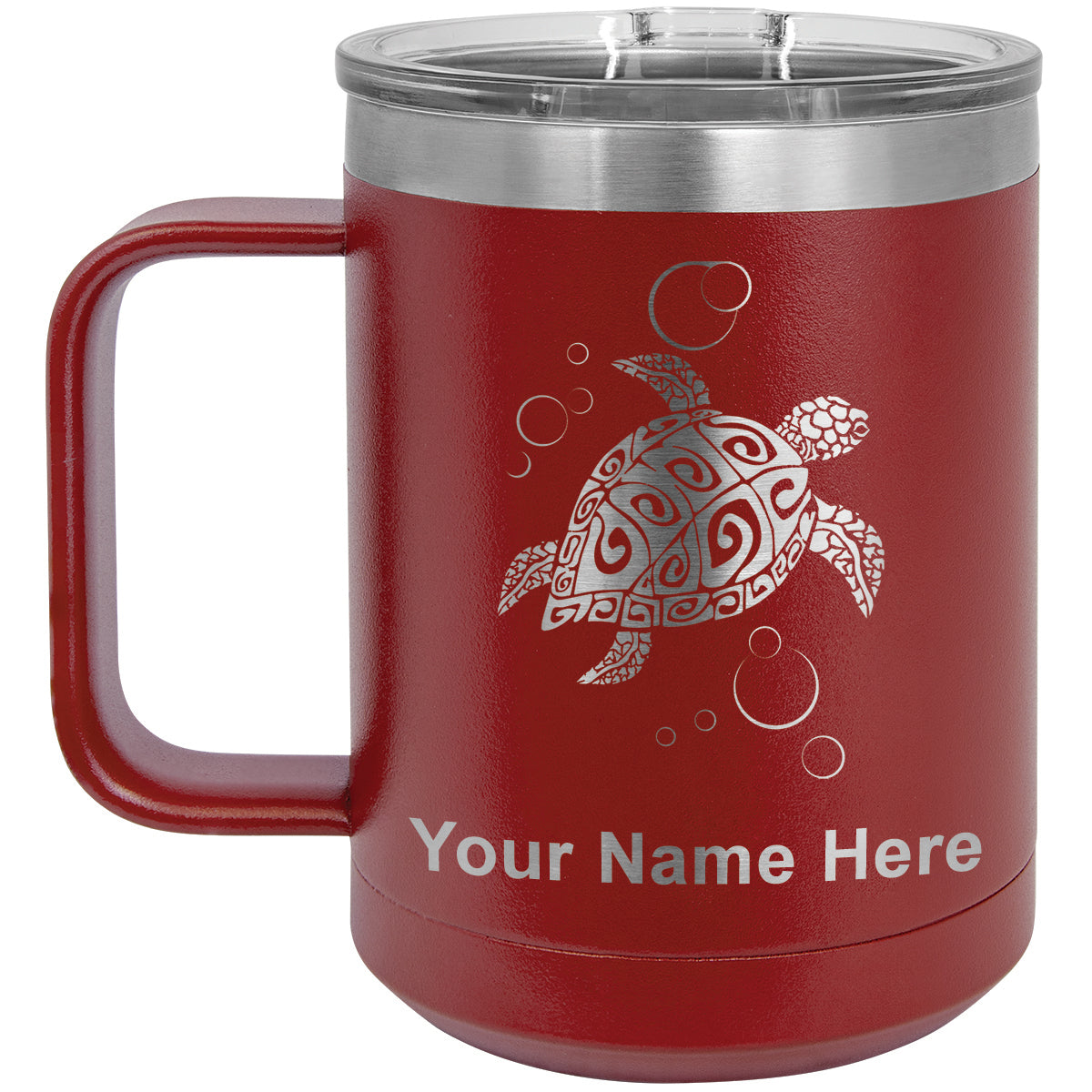 15oz Vacuum Insulated Coffee Mug, Hawaiian Sea Turtle, Personalized Engraving Included