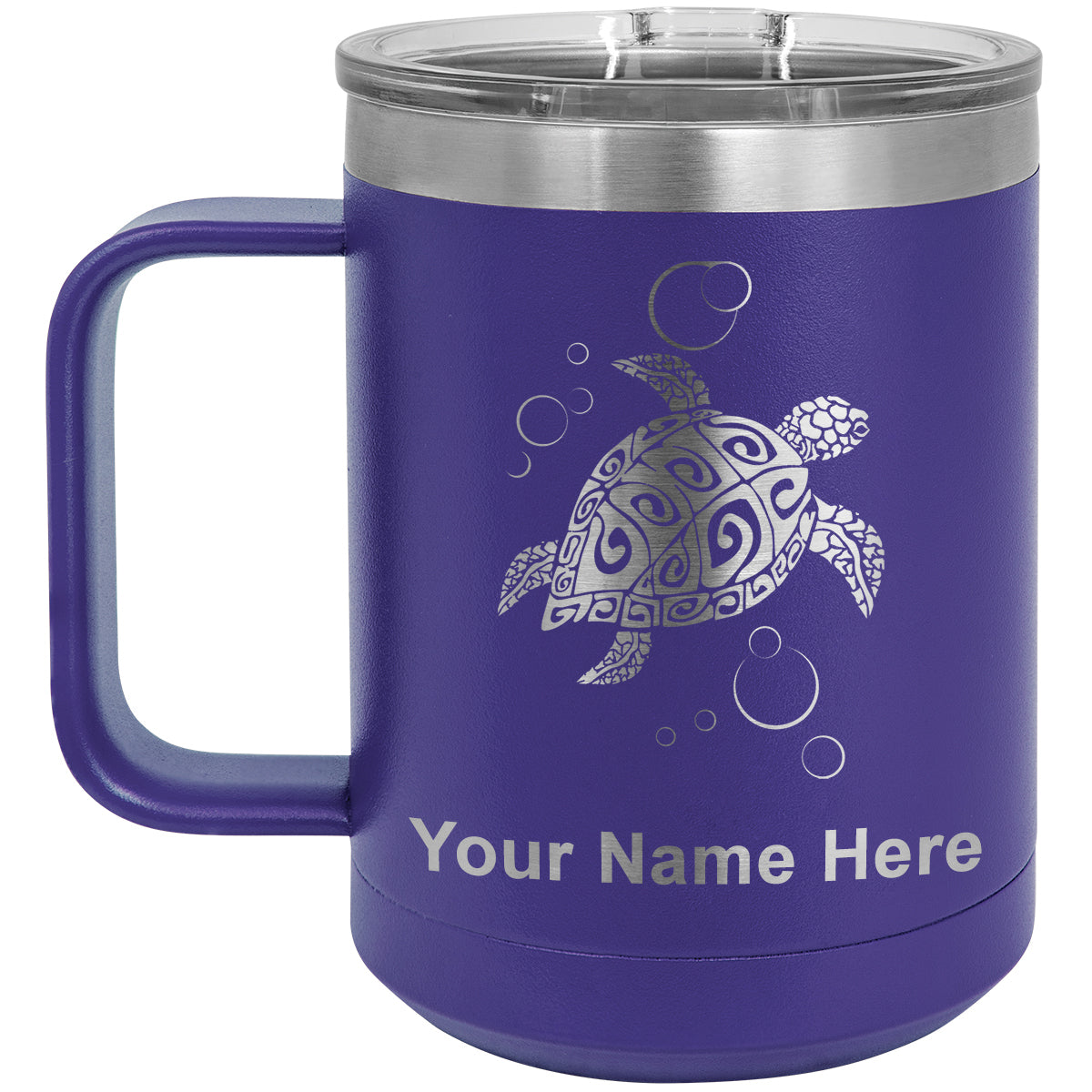 15oz Vacuum Insulated Coffee Mug, Hawaiian Sea Turtle, Personalized Engraving Included