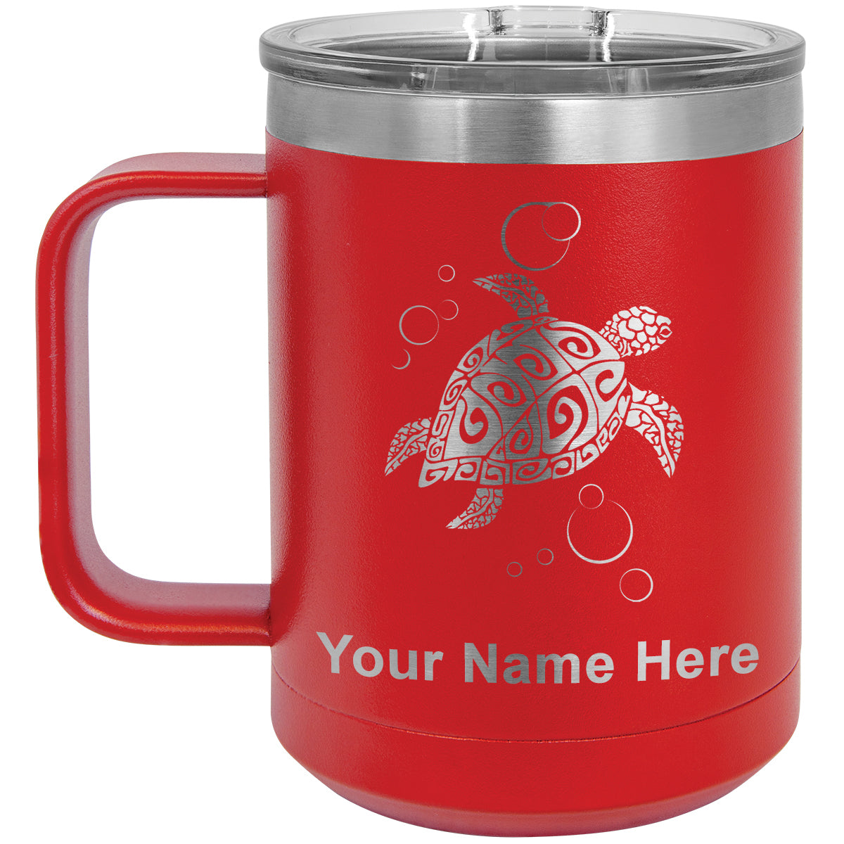 15oz Vacuum Insulated Coffee Mug, Hawaiian Sea Turtle, Personalized Engraving Included