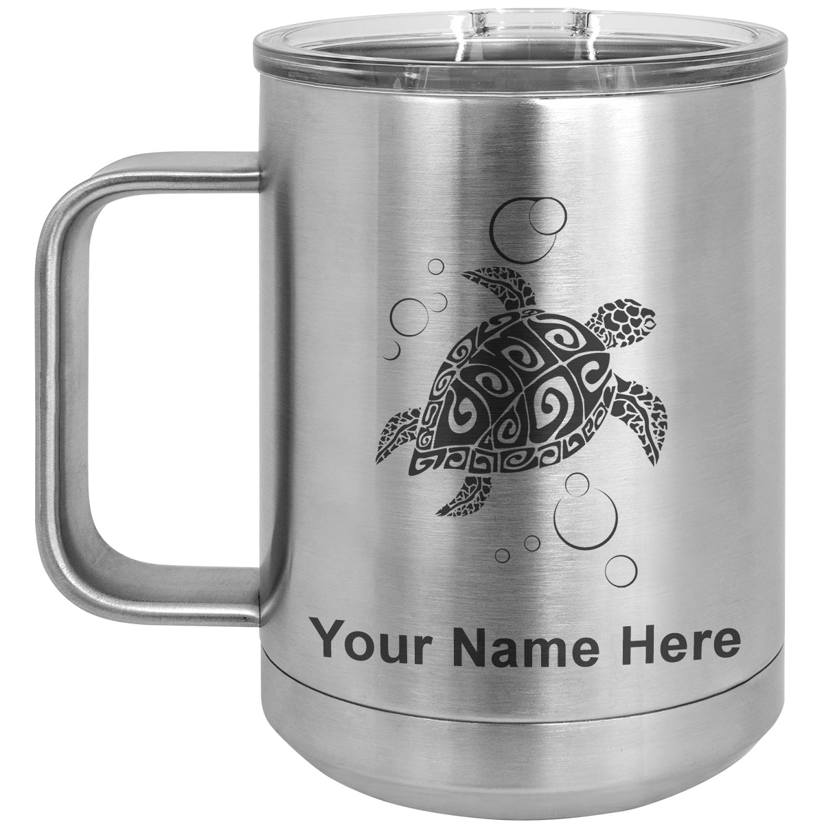 15oz Vacuum Insulated Coffee Mug, Hawaiian Sea Turtle, Personalized Engraving Included