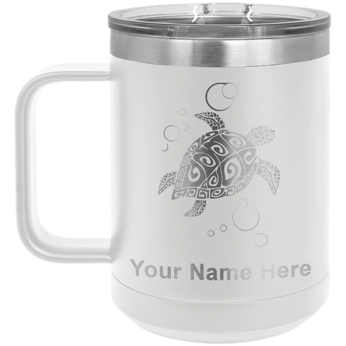 15oz Vacuum Insulated Coffee Mug, Hawaiian Sea Turtle, Personalized Engraving Included