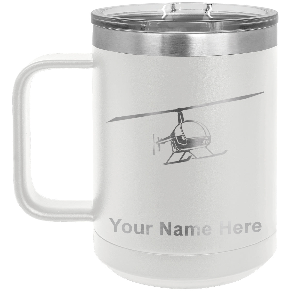 15oz Vacuum Insulated Coffee Mug, Helicopter 2, Personalized Engraving Included