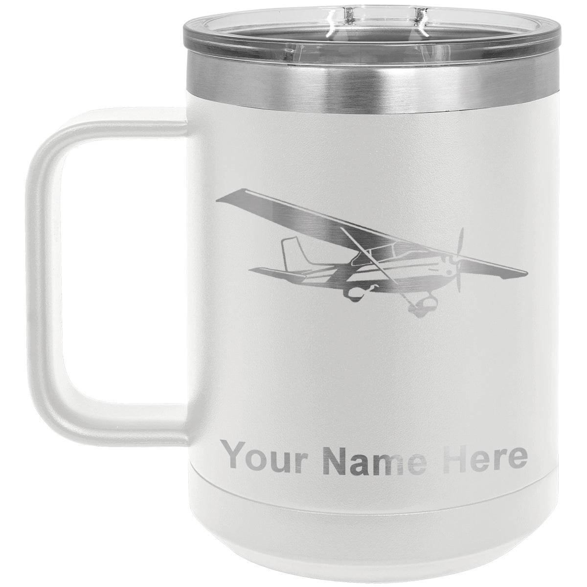 15oz Vacuum Insulated Coffee Mug, High Wing Airplane, Personalized Engraving Included