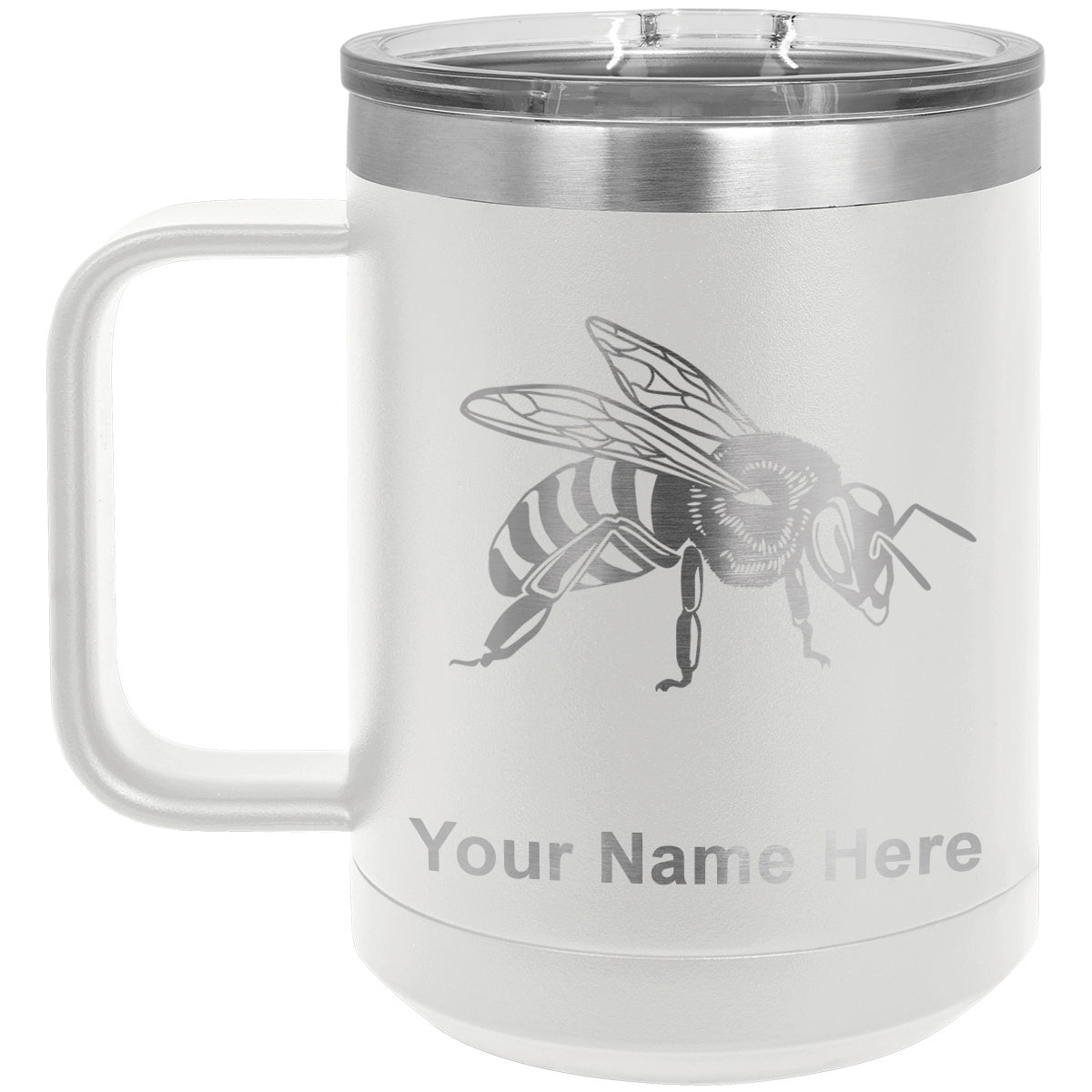 15oz Vacuum Insulated Coffee Mug, Honey Bee, Personalized Engraving Included