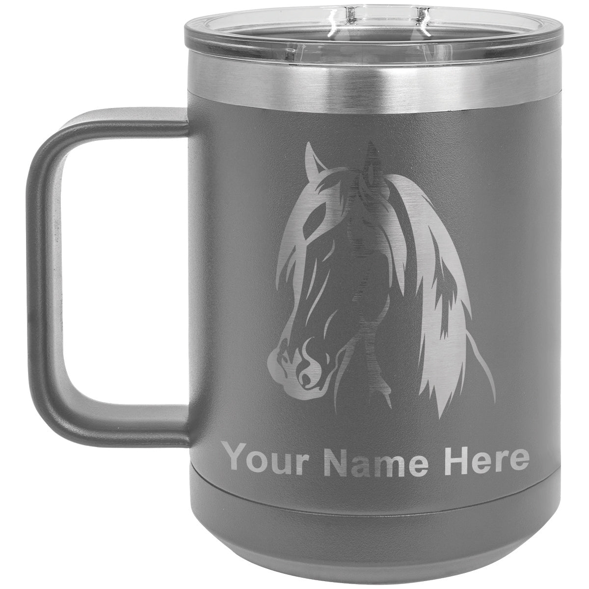15oz Vacuum Insulated Coffee Mug, Horse Head 1, Personalized Engraving Included