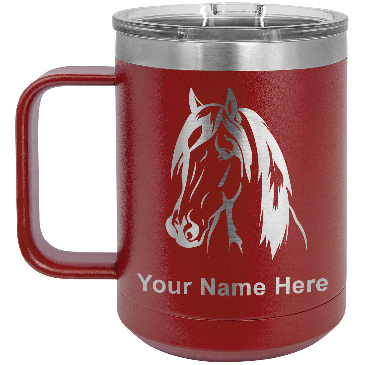 15oz Vacuum Insulated Coffee Mug, Horse Head 1, Personalized Engraving Included