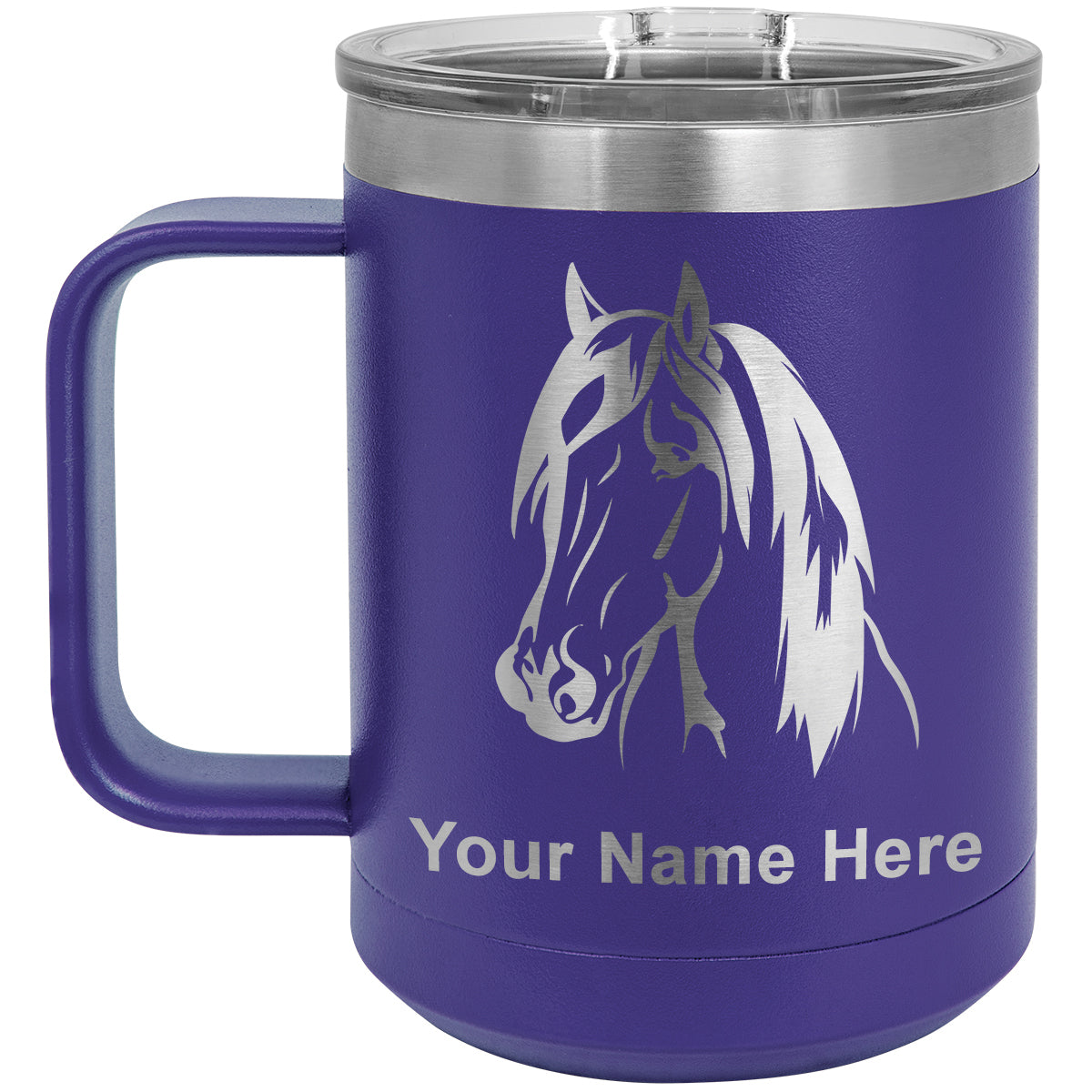 15oz Vacuum Insulated Coffee Mug, Horse Head 1, Personalized Engraving Included