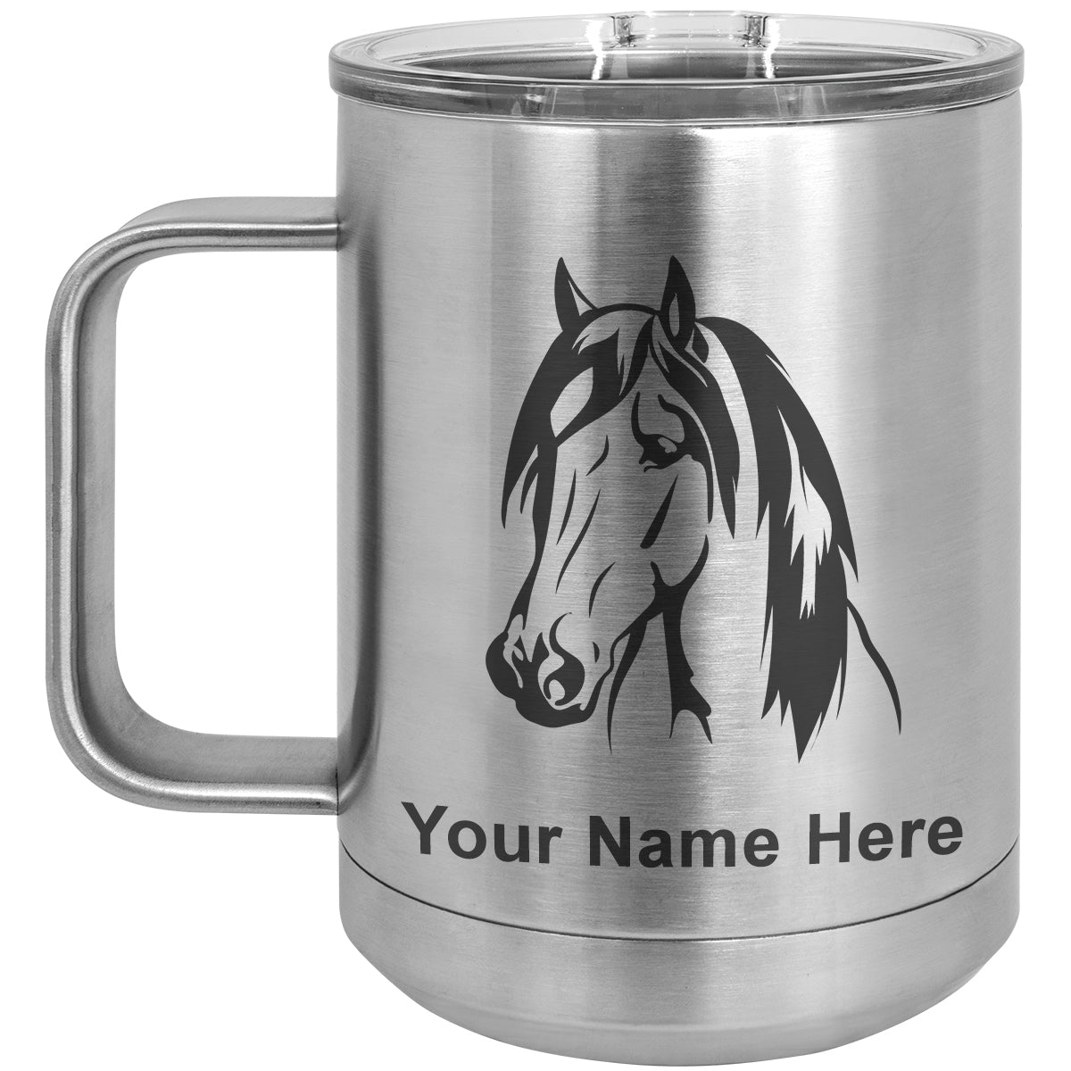15oz Vacuum Insulated Coffee Mug, Horse Head 1, Personalized Engraving Included
