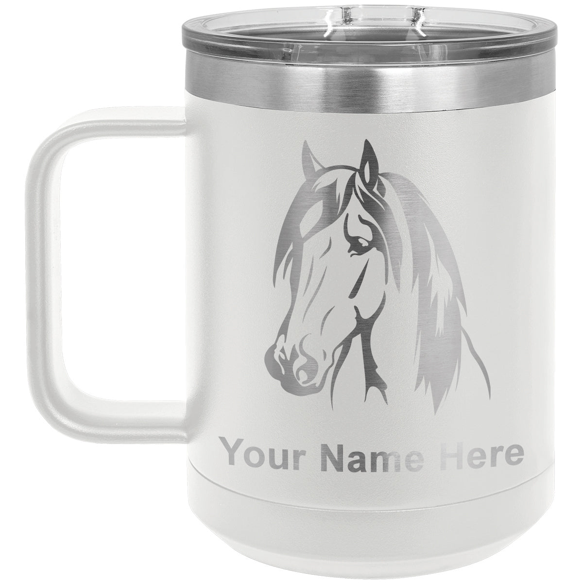 15oz Vacuum Insulated Coffee Mug, Horse Head 1, Personalized Engraving Included