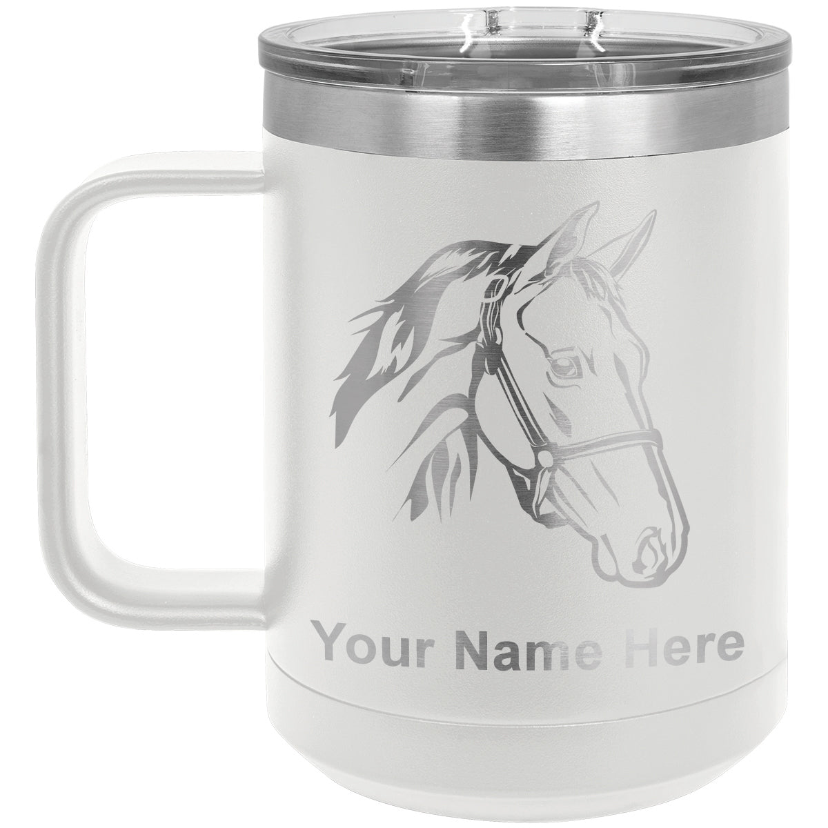 15oz Vacuum Insulated Coffee Mug, Horse Head 2, Personalized Engraving Included