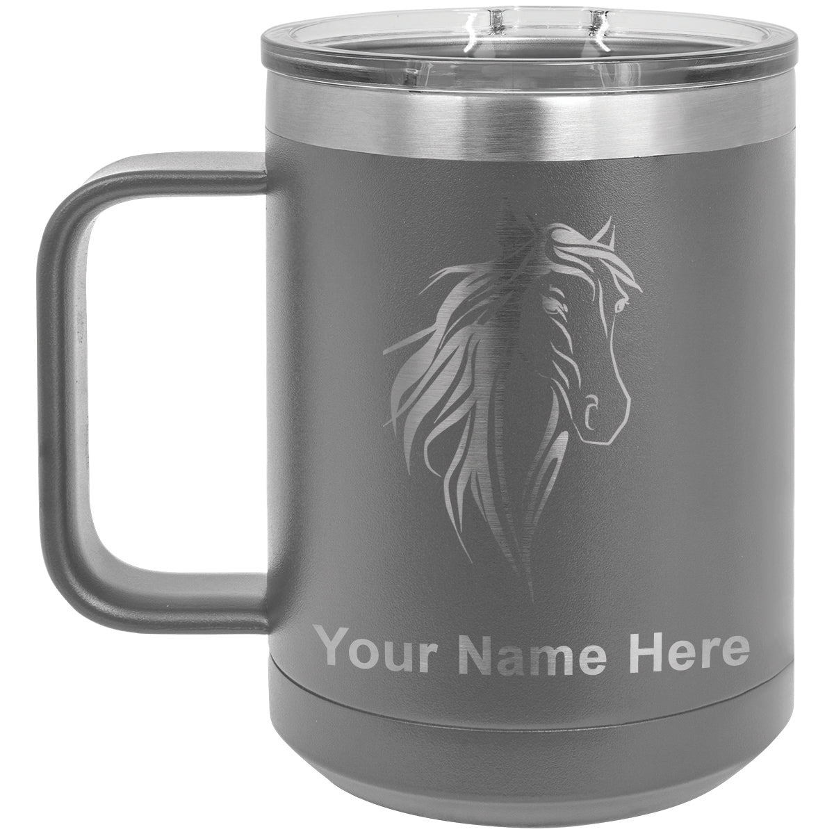 15oz Vacuum Insulated Coffee Mug, Horse Head 3, Personalized Engraving Included