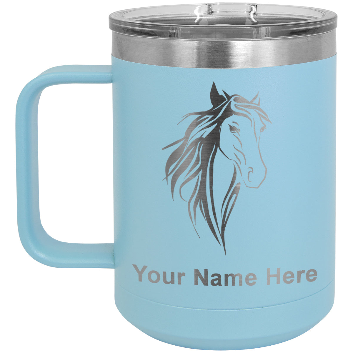 15oz Vacuum Insulated Coffee Mug, Horse Head 3, Personalized Engraving Included