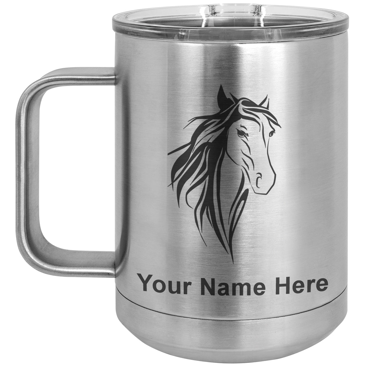15oz Vacuum Insulated Coffee Mug, Horse Head 3, Personalized Engraving Included