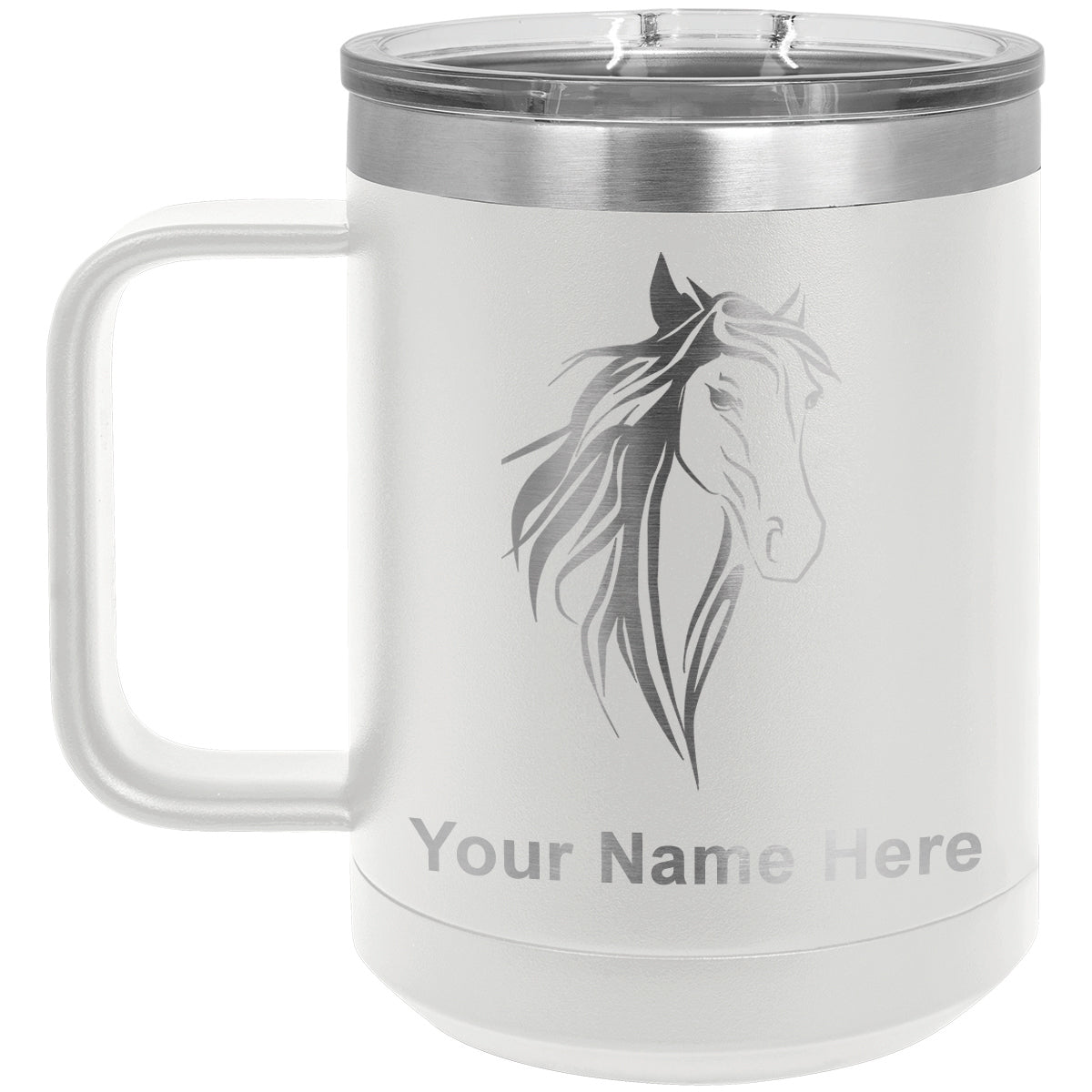 15oz Vacuum Insulated Coffee Mug, Horse Head 3, Personalized Engraving Included