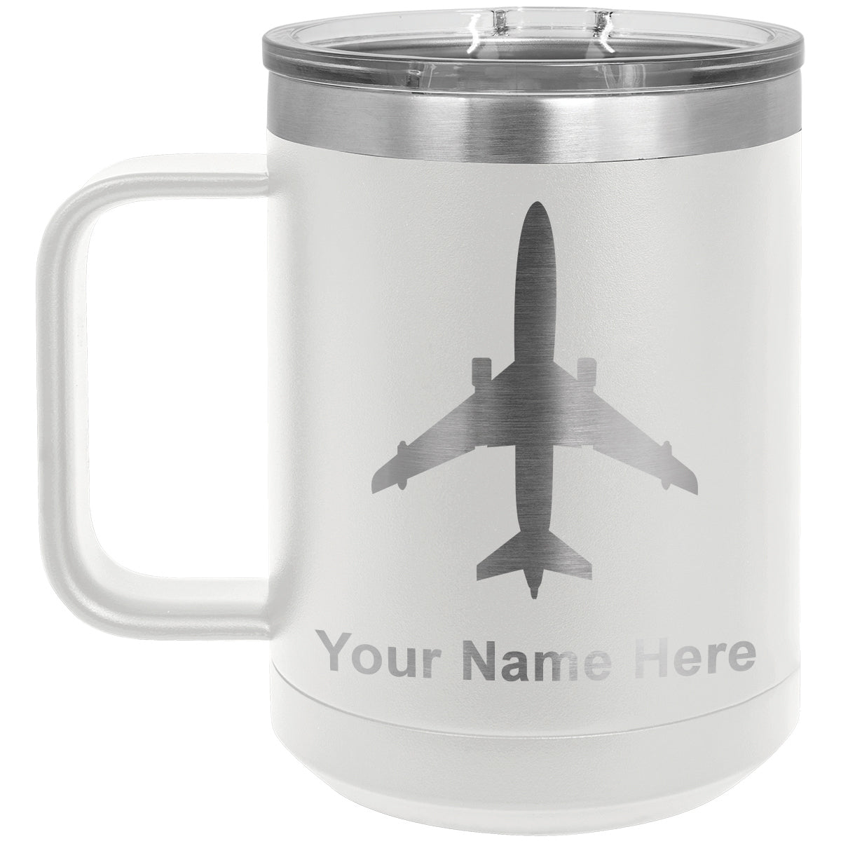 15oz Vacuum Insulated Coffee Mug, Jet Airplane, Personalized Engraving Included