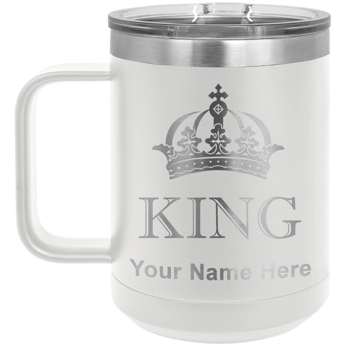 15oz Vacuum Insulated Coffee Mug, King Crown, Personalized Engraving Included