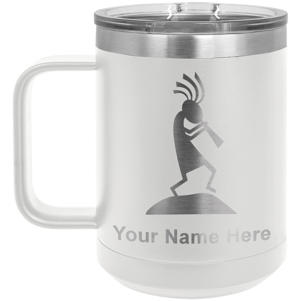 15oz Vacuum Insulated Coffee Mug, Kokopelli, Personalized Engraving Included