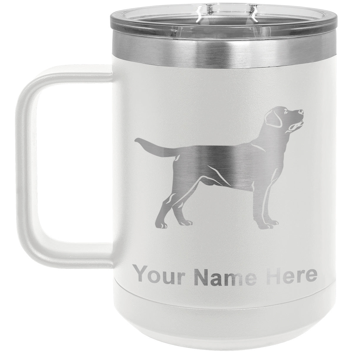 15oz Vacuum Insulated Coffee Mug, Labrador Retriever Dog, Personalized Engraving Included