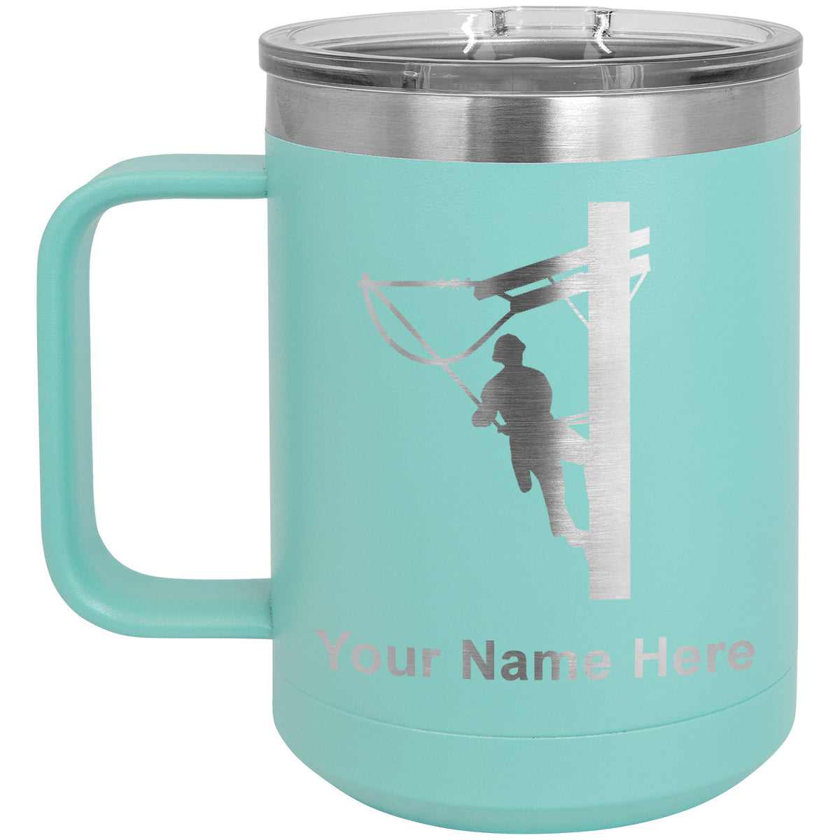 15oz Vacuum Insulated Coffee Mug, Lineman, Personalized Engraving Included