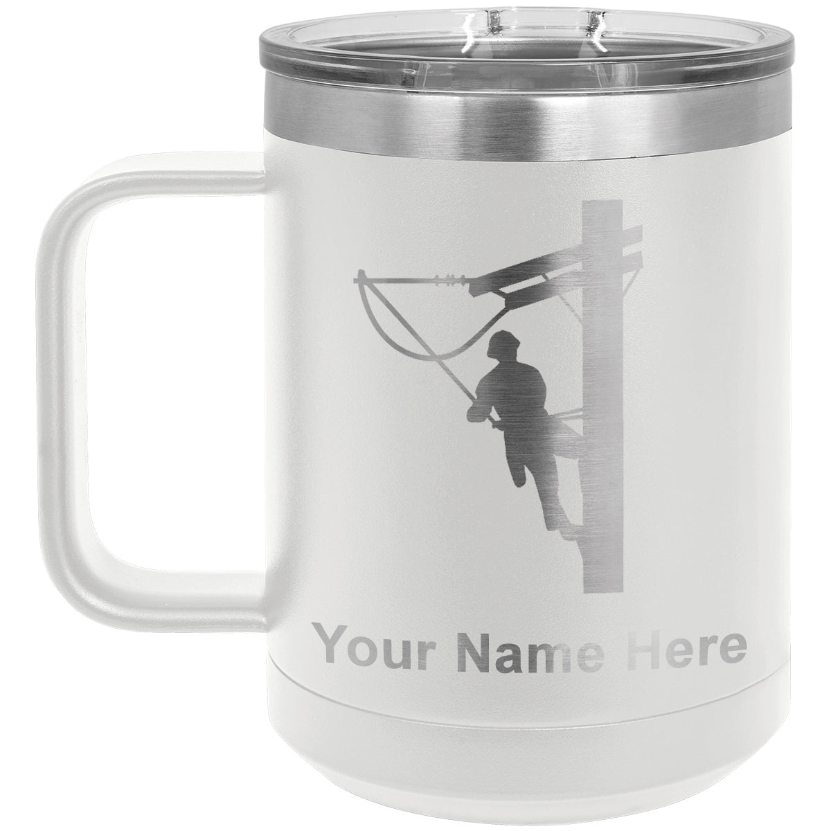 15oz Vacuum Insulated Coffee Mug, Lineman, Personalized Engraving Included