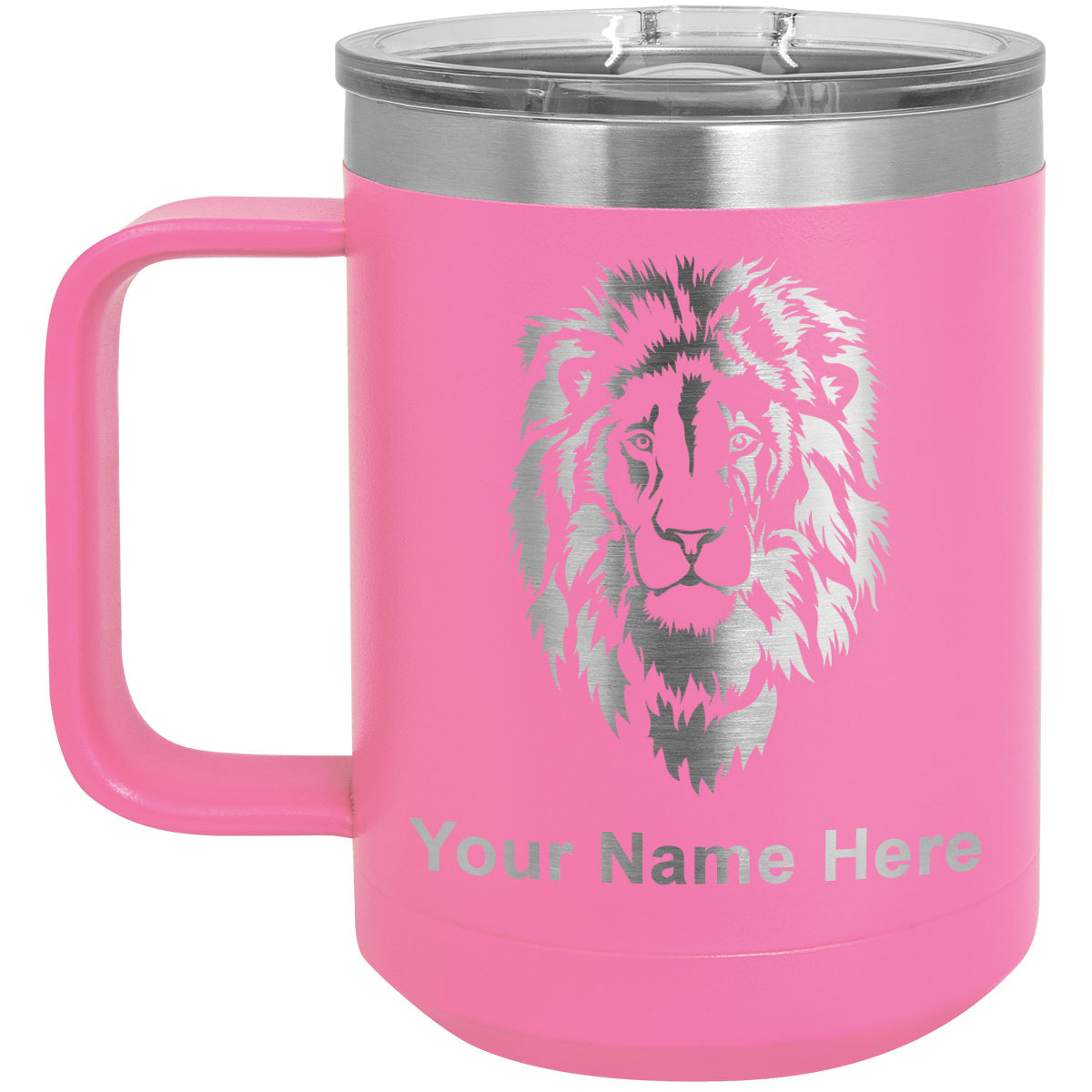 15oz Vacuum Insulated Coffee Mug, Lion Head, Personalized Engraving Included