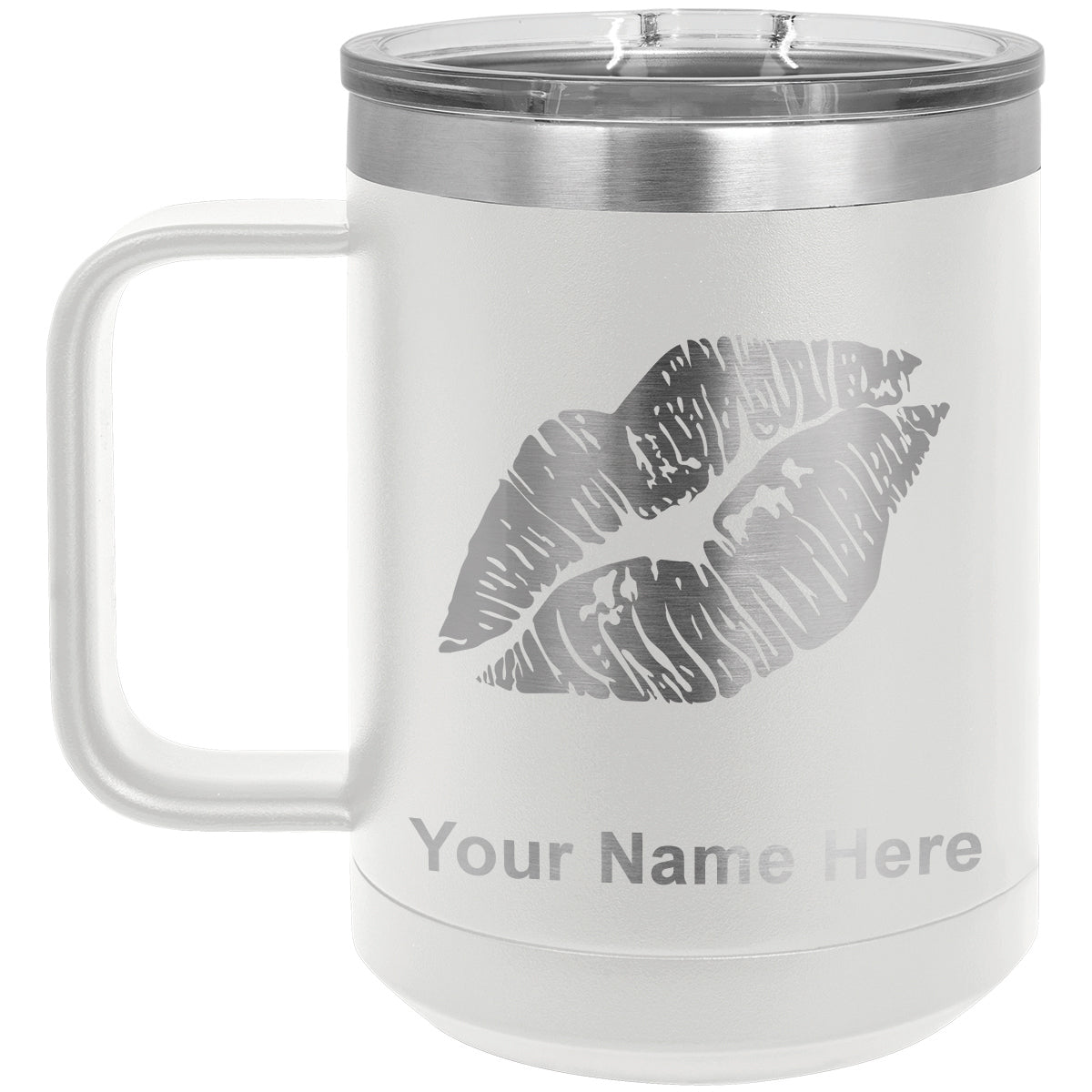 15oz Vacuum Insulated Coffee Mug, Lipstick Kiss, Personalized Engraving Included