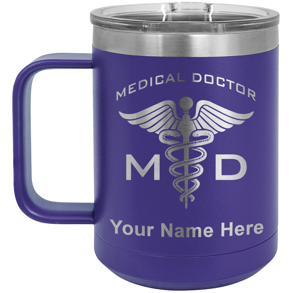 15oz Vacuum Insulated Coffee Mug, MD Medical Doctor, Personalized Engraving Included