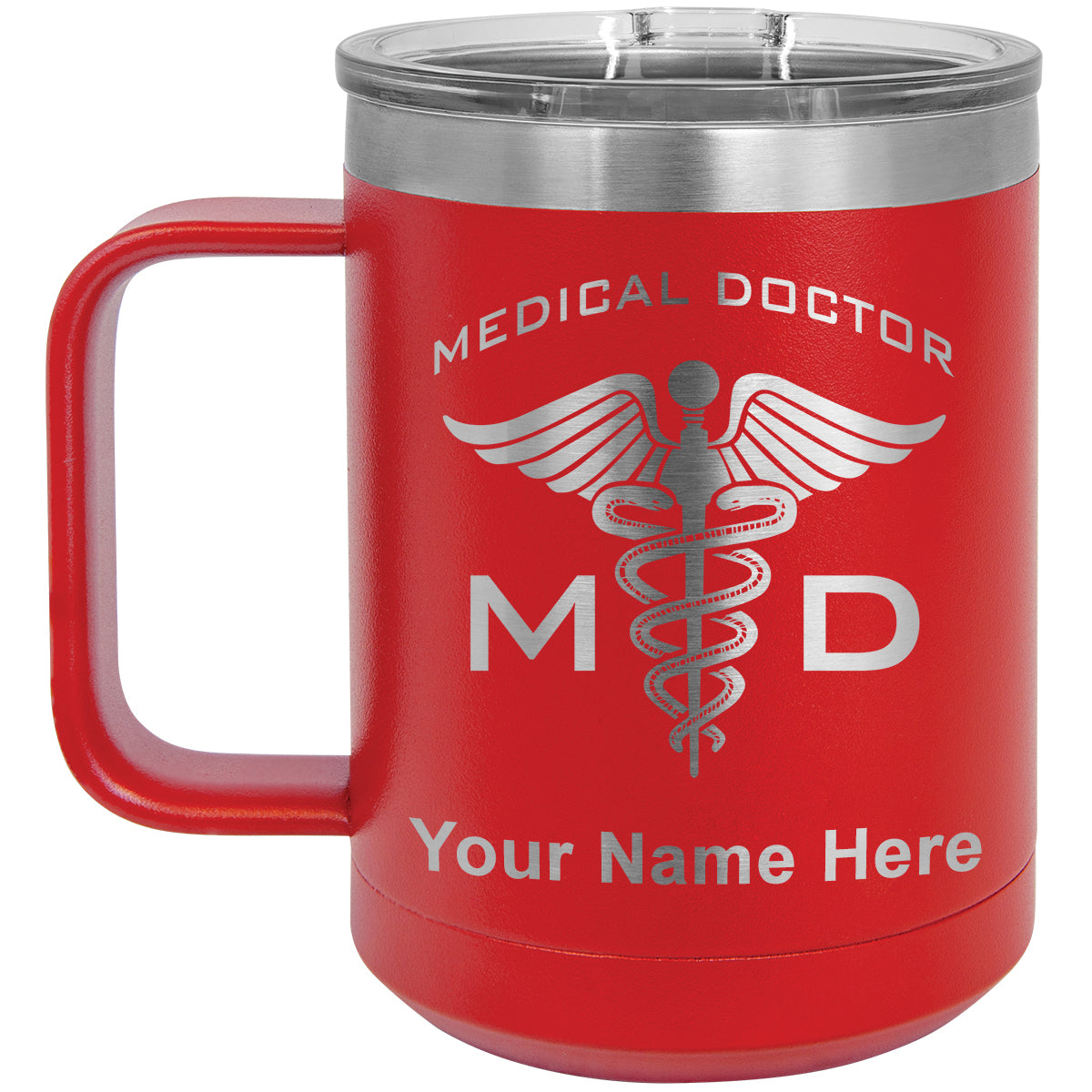 15oz Vacuum Insulated Coffee Mug, MD Medical Doctor, Personalized Engraving Included