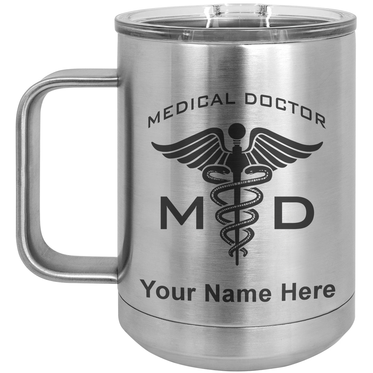 15oz Vacuum Insulated Coffee Mug, MD Medical Doctor, Personalized Engraving Included