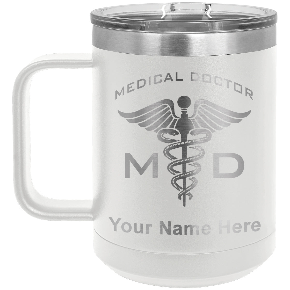 15oz Vacuum Insulated Coffee Mug, MD Medical Doctor, Personalized Engraving Included