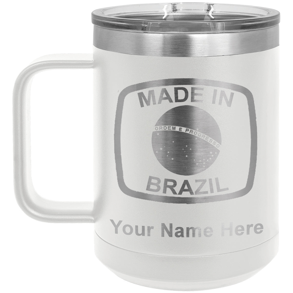 15oz Vacuum Insulated Coffee Mug, Made in Brazil, Personalized Engraving Included