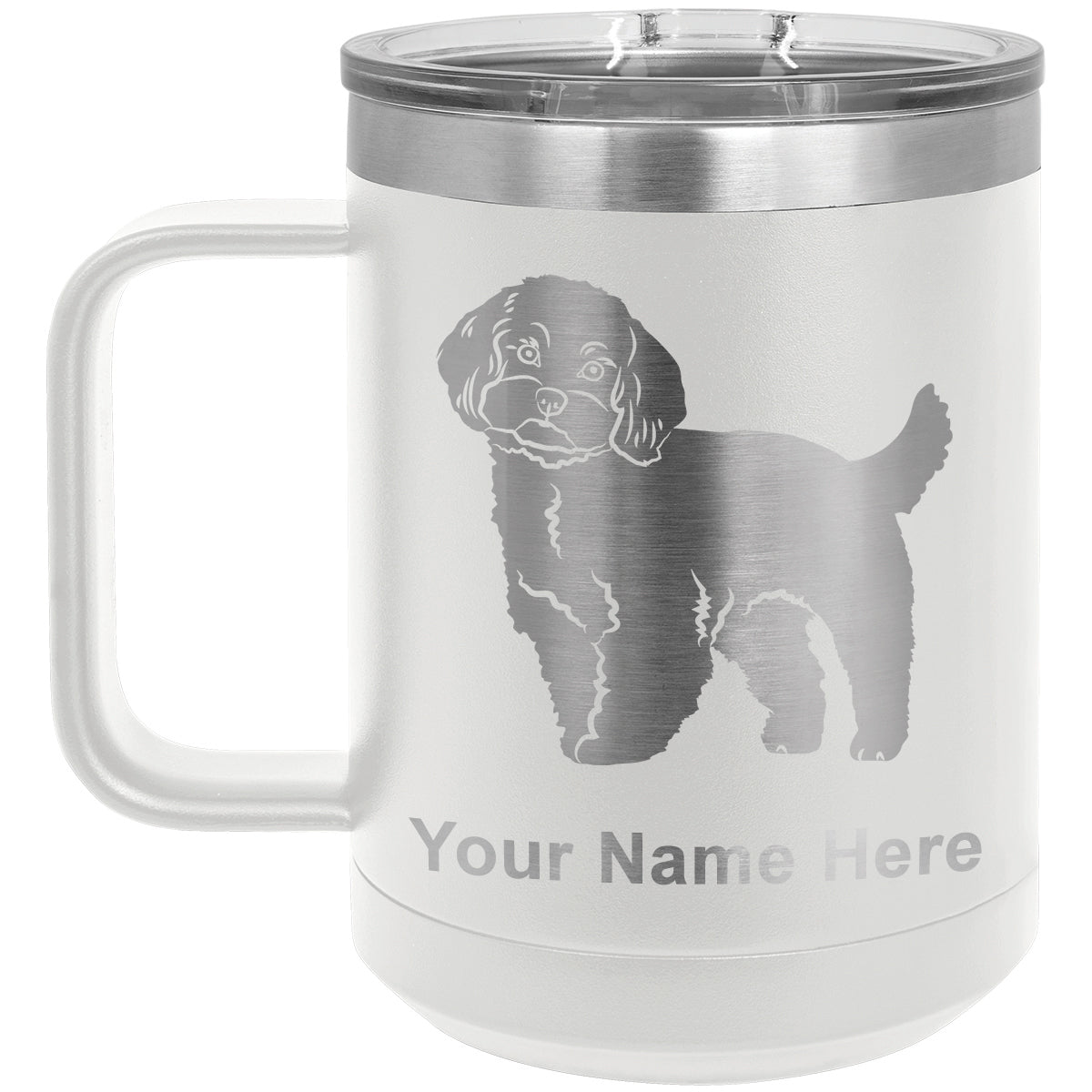 15oz Vacuum Insulated Coffee Mug, Maltese Dog, Personalized Engraving Included
