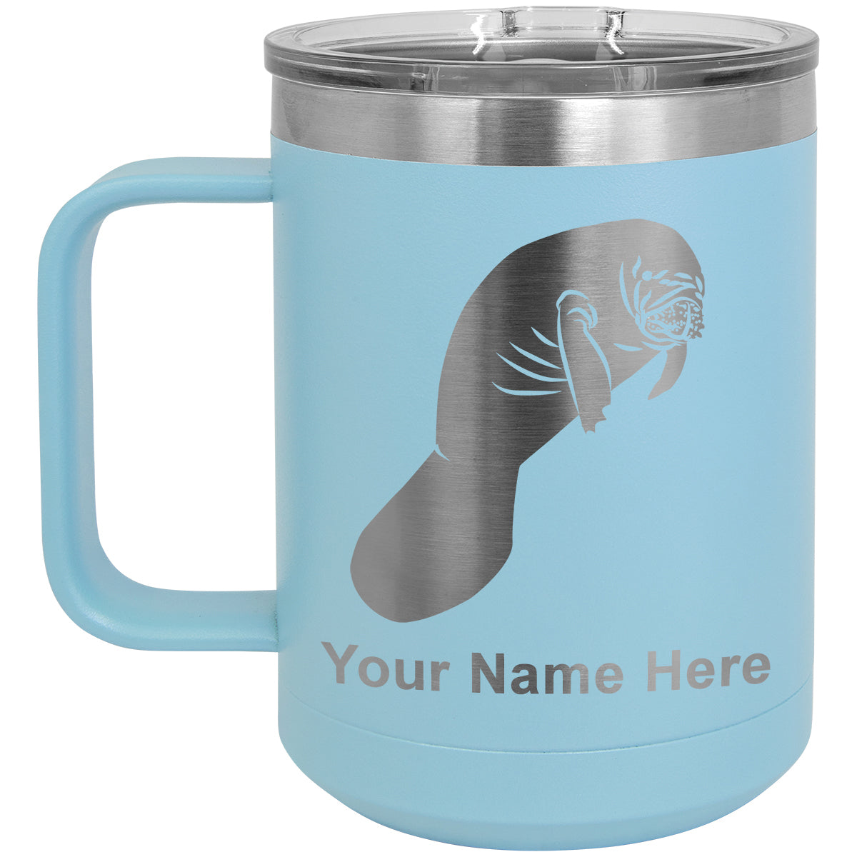 15oz Vacuum Insulated Coffee Mug, Manatee, Personalized Engraving Included