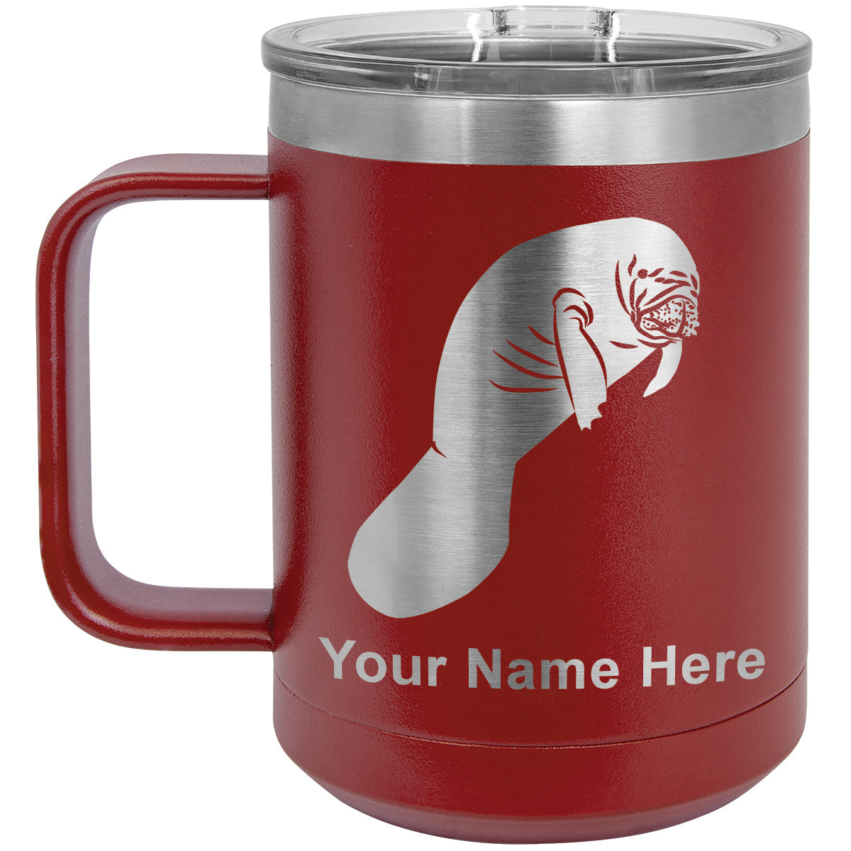 15oz Vacuum Insulated Coffee Mug, Manatee, Personalized Engraving Included