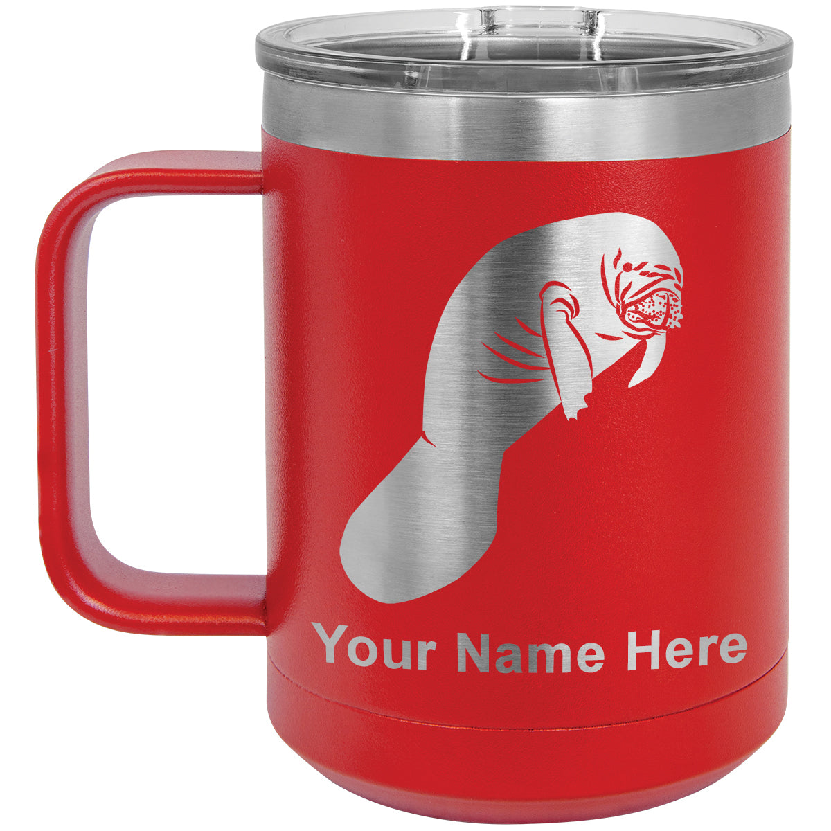15oz Vacuum Insulated Coffee Mug, Manatee, Personalized Engraving Included
