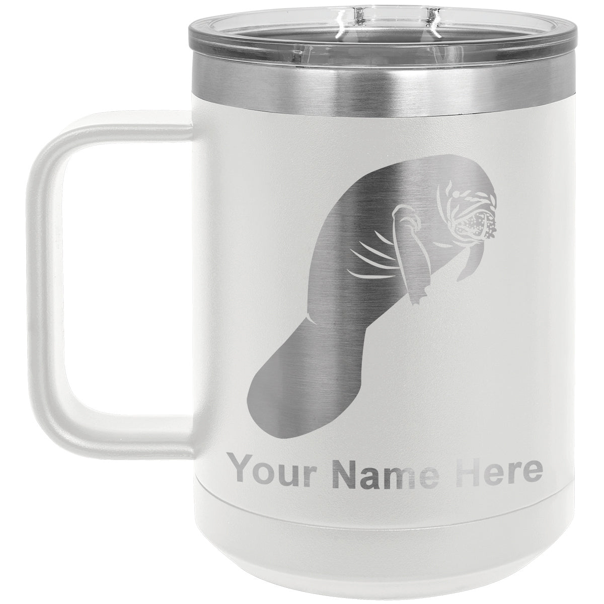 15oz Vacuum Insulated Coffee Mug, Manatee, Personalized Engraving Included