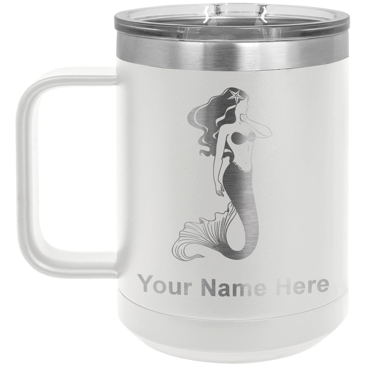 15oz Vacuum Insulated Coffee Mug, Mermaid, Personalized Engraving Included