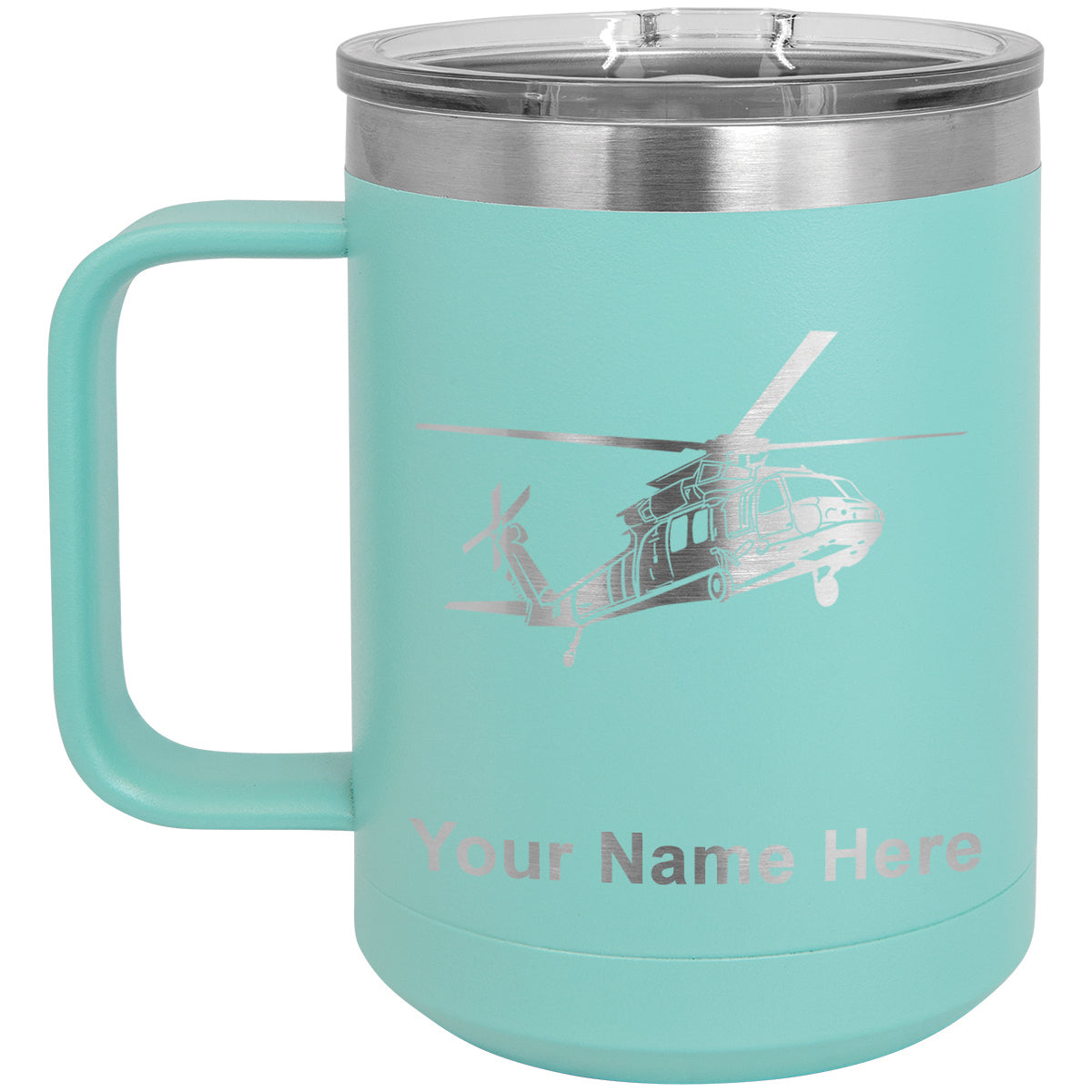 15oz Vacuum Insulated Coffee Mug, Military Helicopter 1, Personalized Engraving Included