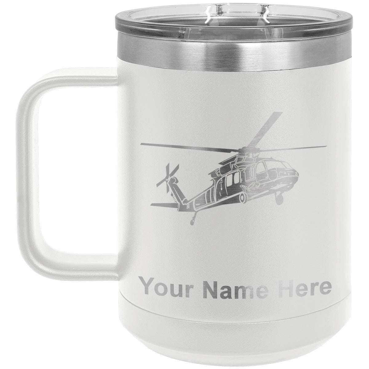 15oz Vacuum Insulated Coffee Mug, Military Helicopter 1, Personalized Engraving Included