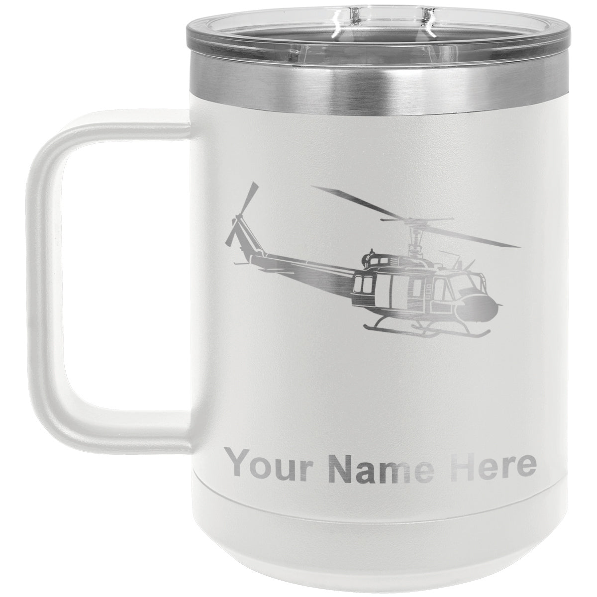 15oz Vacuum Insulated Coffee Mug, Military Helicopter 2, Personalized Engraving Included
