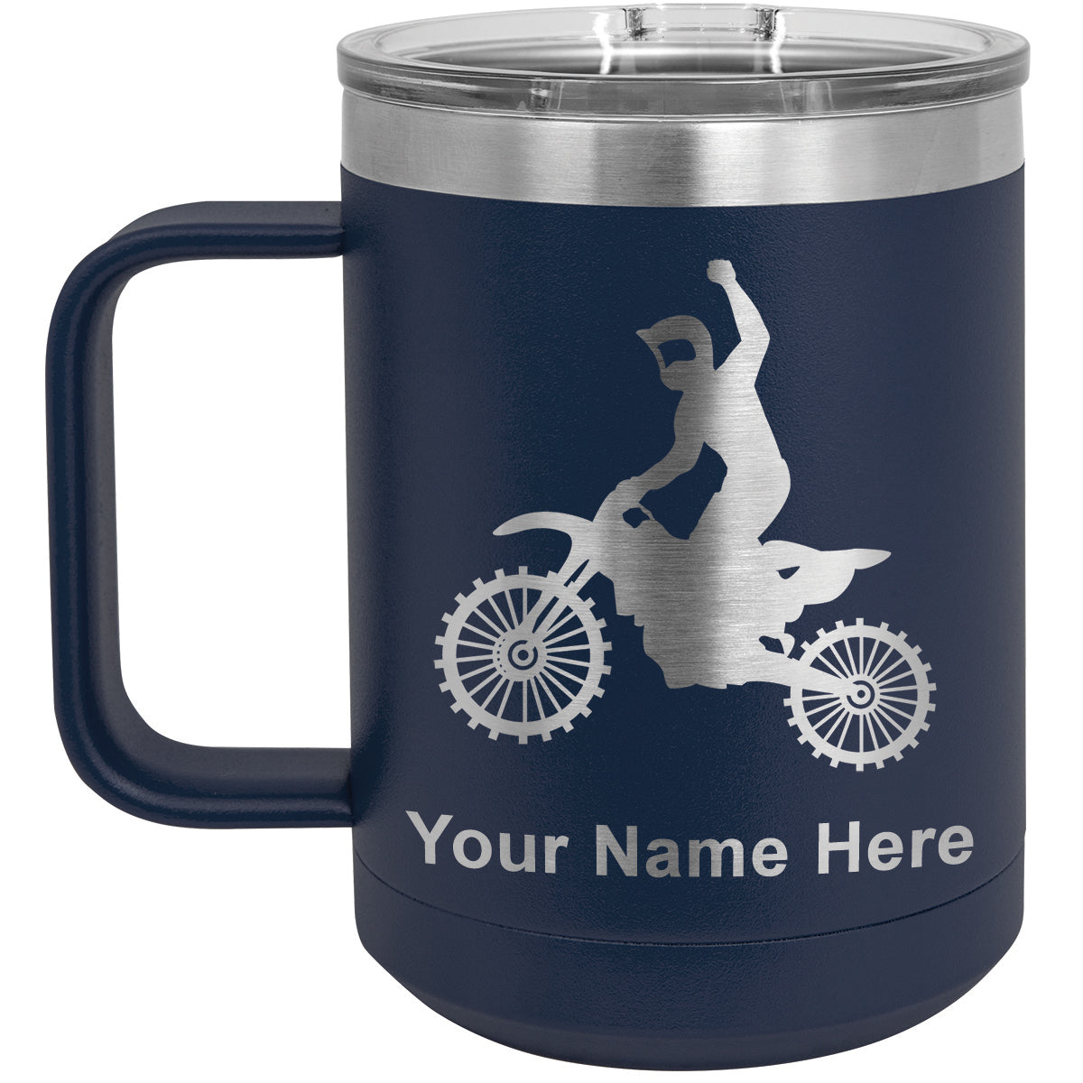 15oz Vacuum Insulated Coffee Mug, Motocross, Personalized Engraving Included