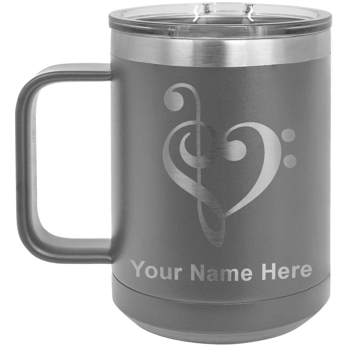 15oz Vacuum Insulated Coffee Mug, Music Heart, Personalized Engraving Included