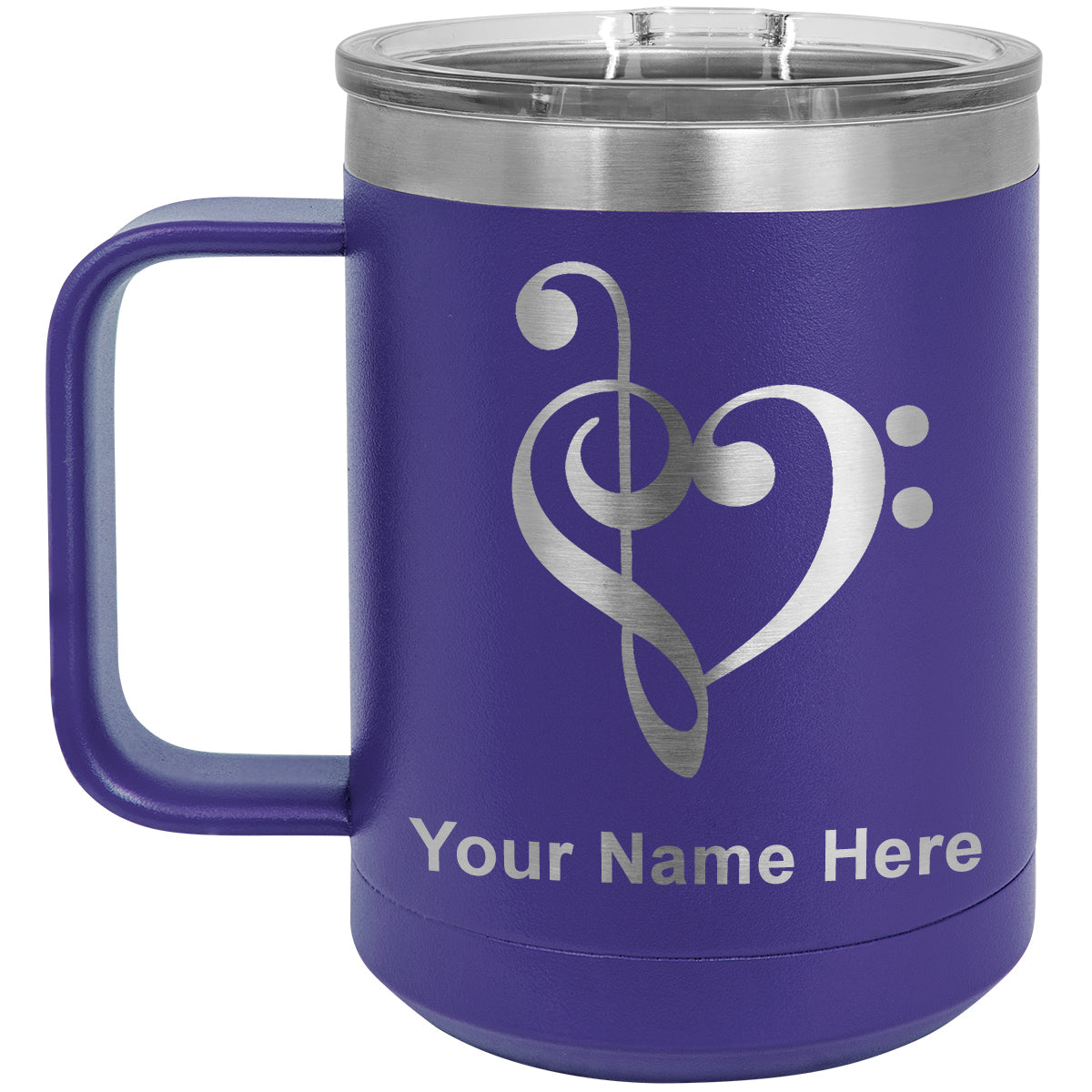15oz Vacuum Insulated Coffee Mug, Music Heart, Personalized Engraving Included